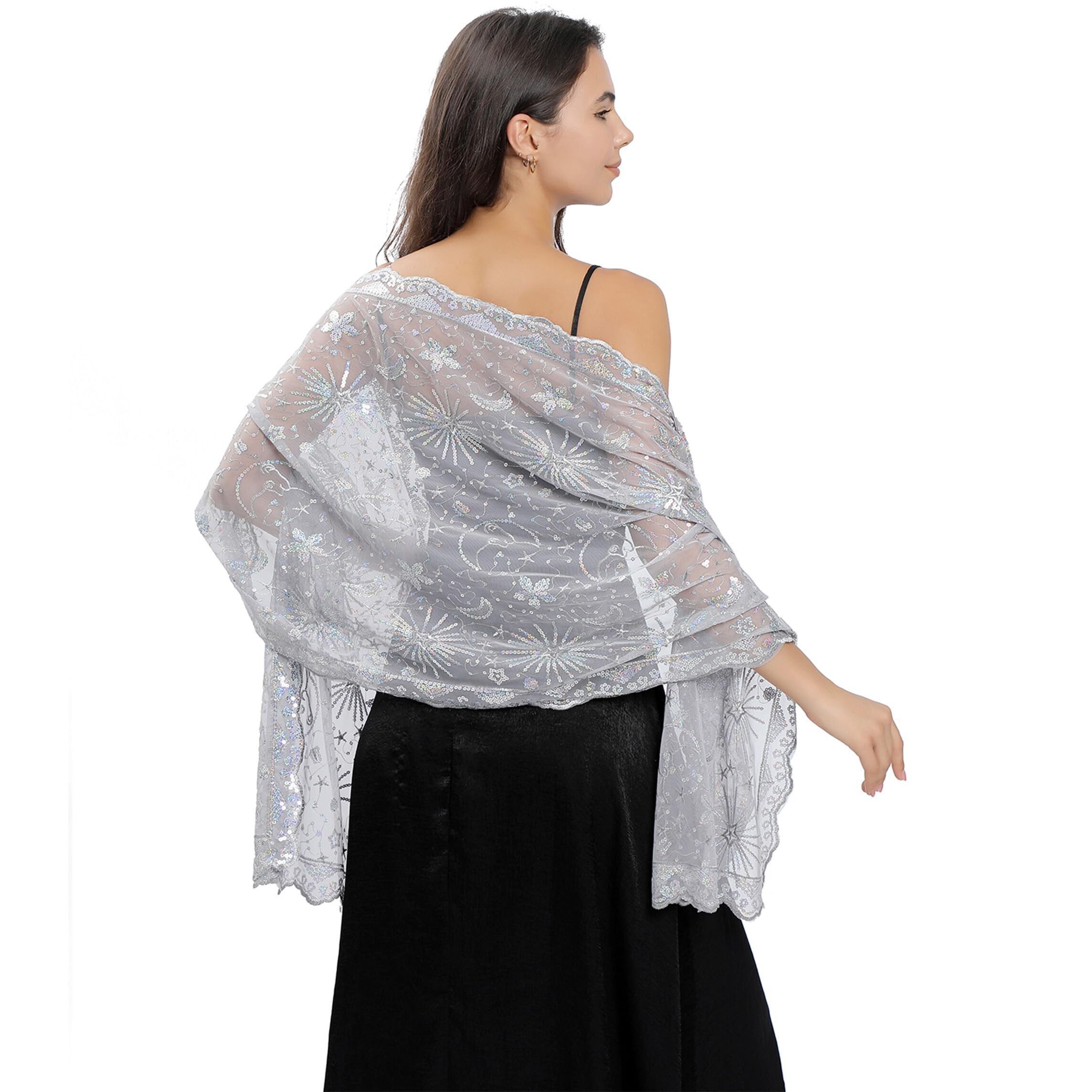 5242 Sequin Lace Shawl Wrap Evening Formal Sheer Shawls For Women Dressy